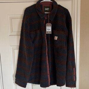 NWT Howler Bros Men’s Allegheny Fleece Overshirt - Hanko Stripe-Mink Brown- XXL